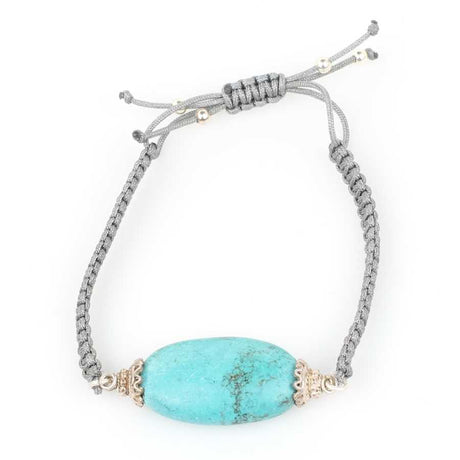 925 Sterling Silver Oval Turquoise Gemstone Macrame Bracelet