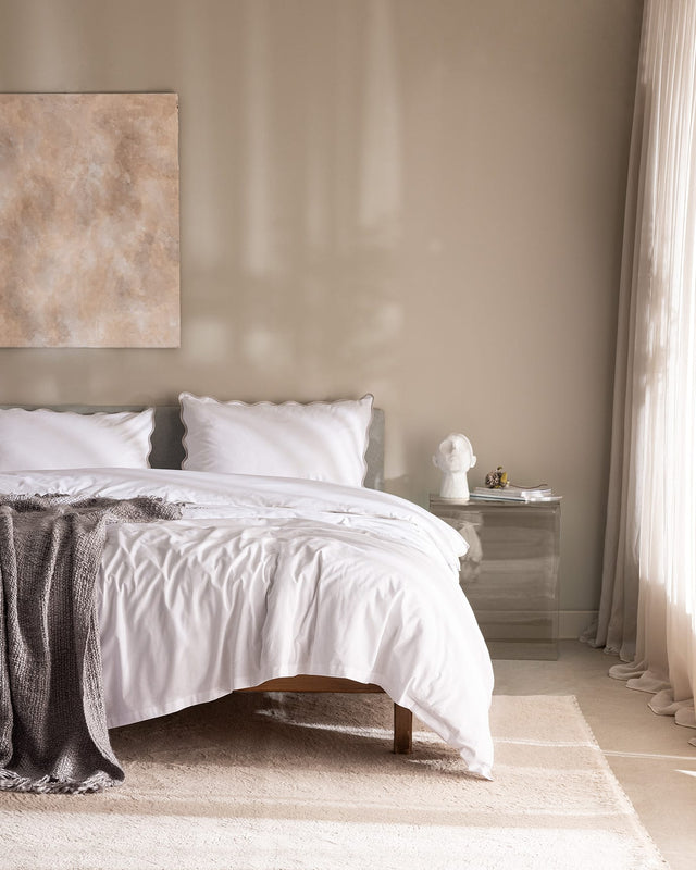 100% Cotton Double Duvet Cover Set - Serene White & Stone