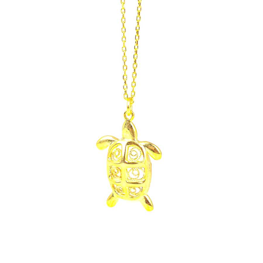925 Sterling Silver Filigree Turtle Pendant Necklace