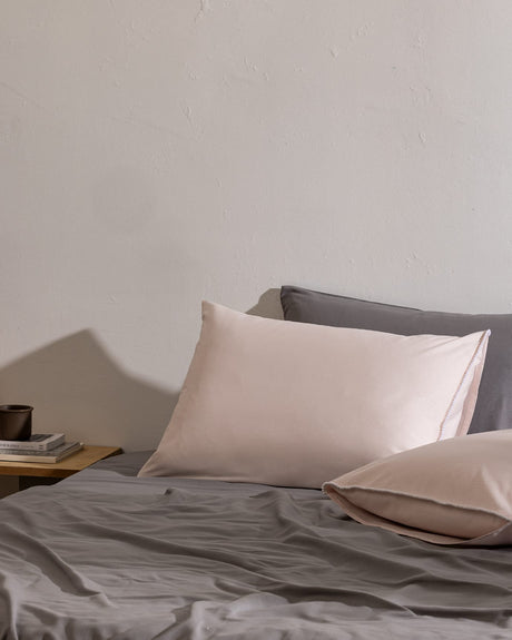 100% Cotton Pillowcase Set of 2 - Blush Pink & White