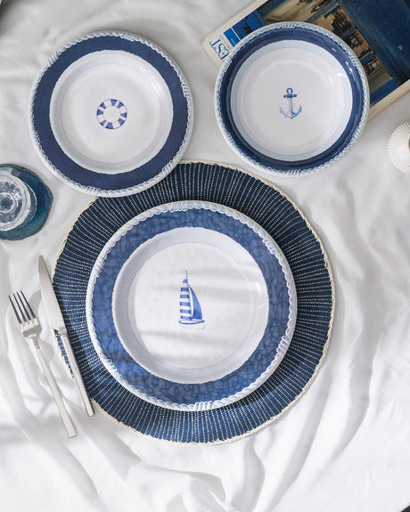 Melamine 18-Piece Dinnerware Set - Blue & White Design
