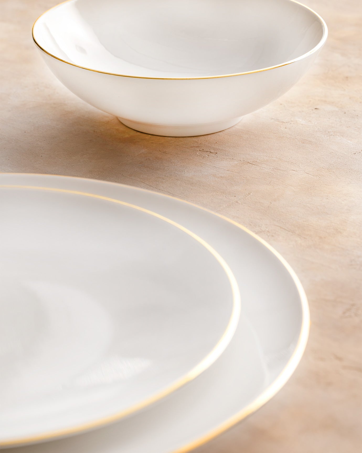 New Bone Porcelain 6 Person Dinner Set - Elegant White & Gold Trim