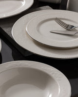 New Bone China 6-Person Dinner Set - Elegant White & Silver Rim