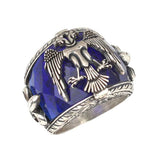 925 Sterling Silver Ottoman Eagle Men's Ring - Handcrafted Synthetic Sapphire