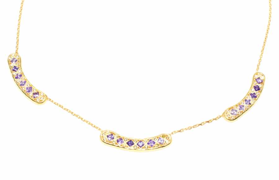 925 Sterling Silver Aurora Pendant Necklace - Yellow-Tone Purple & White Zircon