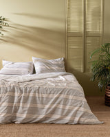 Double Size Cotton Printed Bedding Set - Grey & Beige