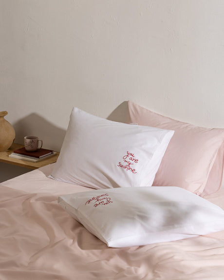Amour Embroidered 100% Cotton Pillowcase Set of 2 - White & Red