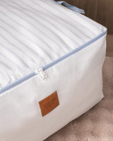 2-Piece Printed Fabric Storage Bags - Home Organizer Set, White & Light Blue