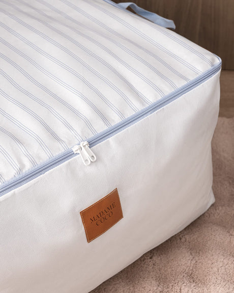 2-Piece Printed Fabric Storage Bags - Home Organizer Set, White & Light Blue