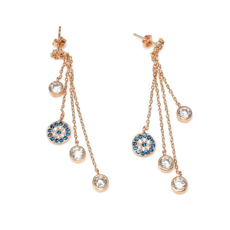 925 Sterling Silver Evil Eye Snowflake Dangle Earrings - Rose Finish