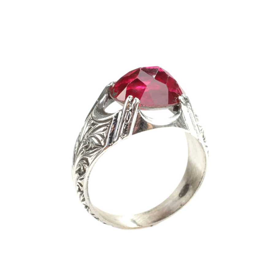 Premium 925 Sterling Silver Oval Faceted Synthetic Ruby Ring