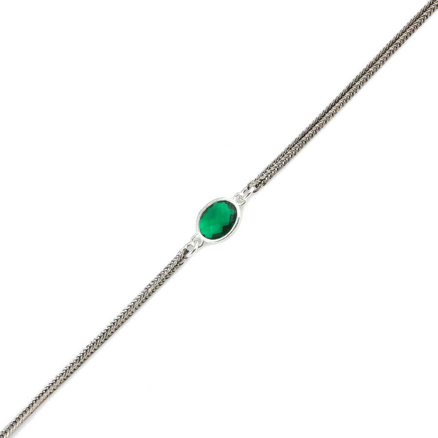 925 Sterling Silver Emerald Green Zircon Fox Tail Chain Bracelet