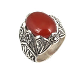 Premium 925 Sterling Silver Hand Engraved Red Agate Men's Ring