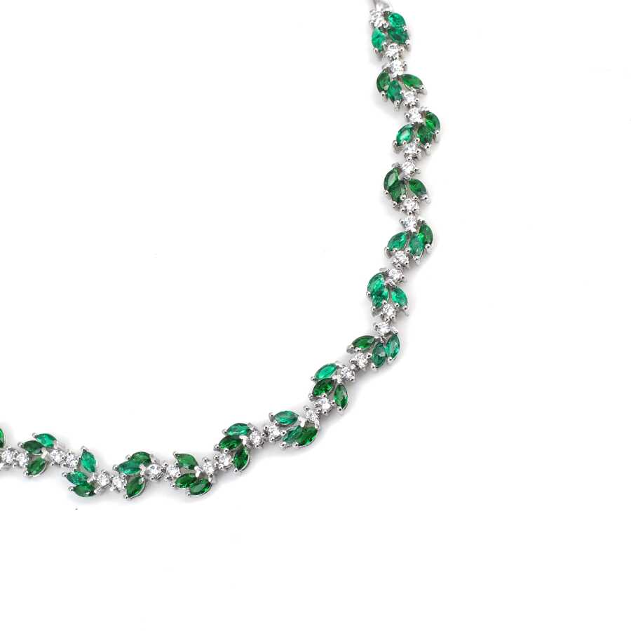 Sterling Silver Lotus Flower Waterway Necklace with Green & White Zircon