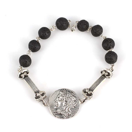 925 Sterling Silver Lava Stone Hinged Bracelet - Caesar Medallion