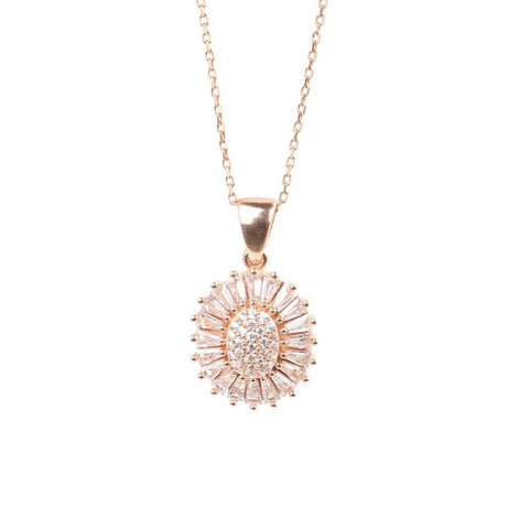 Premium 925 Sterling Silver Sunflower Baguette Stone Necklace