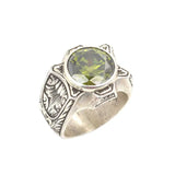 925 Sterling Silver Peridot Men's Ring - Hand-Engraved Design