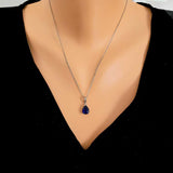 925 Sterling Silver Teardrop Pendant Necklace with Synthetic Sapphire