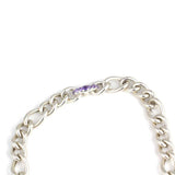 925 Sterling Silver Hollow Figaro Chain Necklace with Amethyst Zircon Clasp