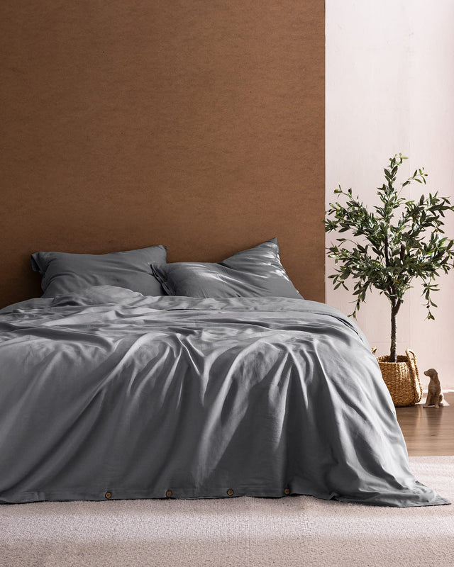 Queen Size 100% Cotton Duvet Cover Bedding Set - Light Gray