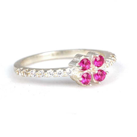 Professional 925 Sterling Silver Ruby-Colored Four Stone Ring