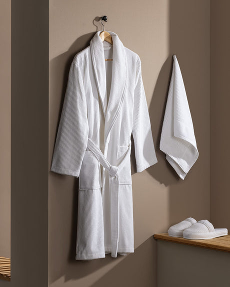 Men's 100% Cotton Luxury Bathrobe Set - White