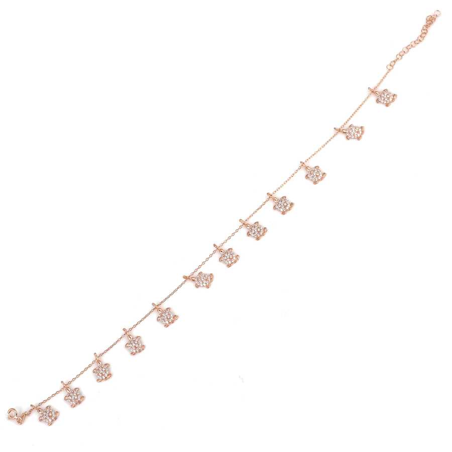 Rose Sterling Silver Turtle Anklet with Zircon Accents
