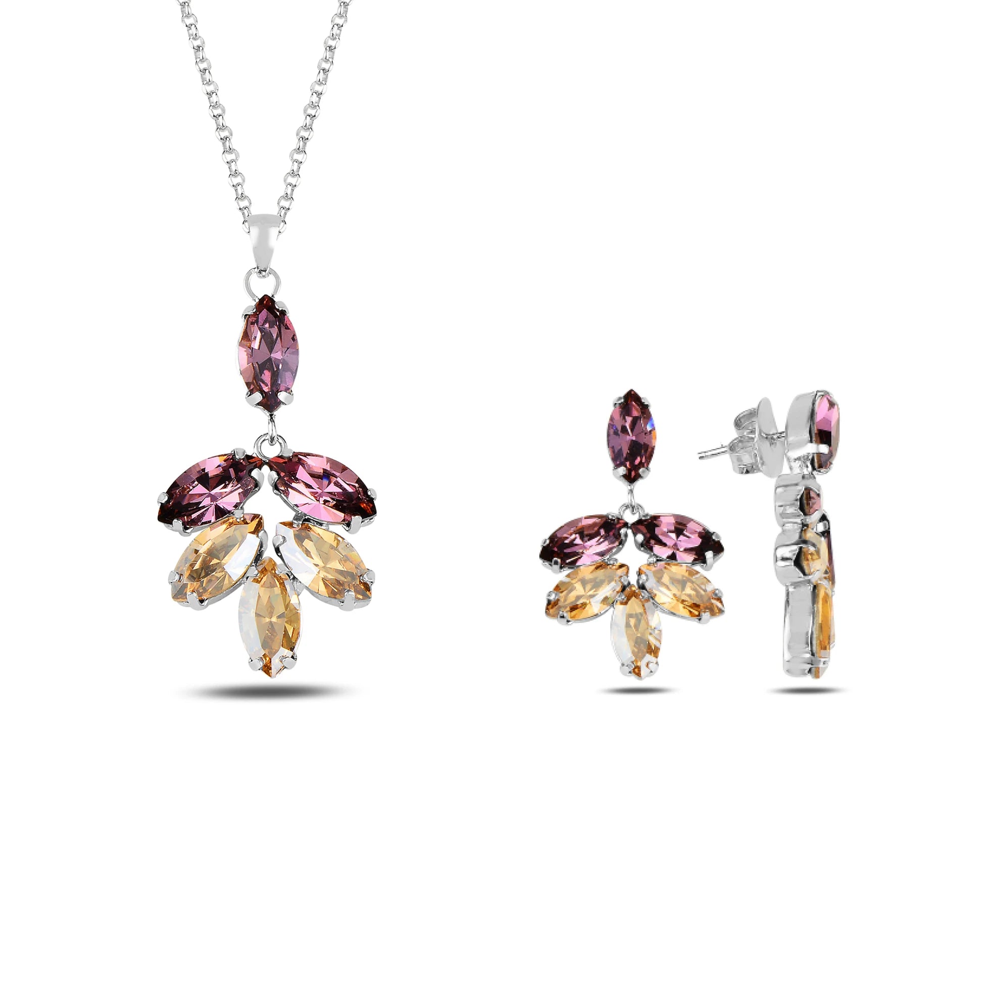 Boucles d'oreilles chandelier en argent sterling plaqué or rose - Flora Marquise Swarovski