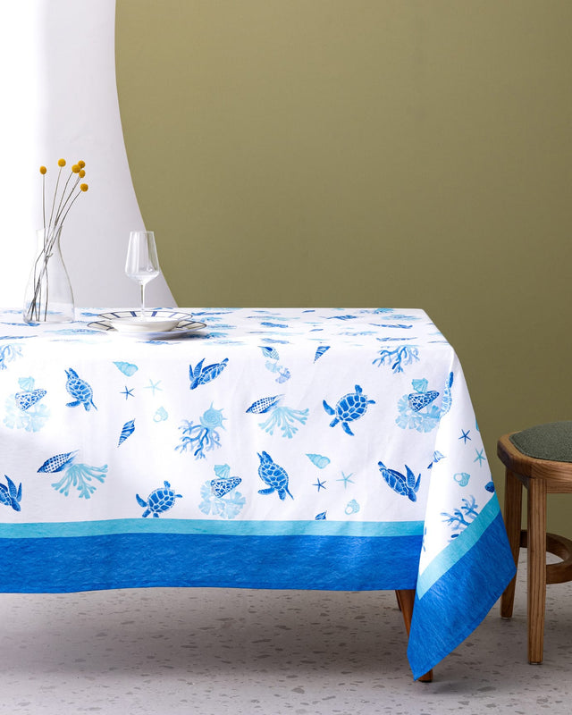 Cornella Polycotton Tablecloth - Blue and White Striped Dining Linen