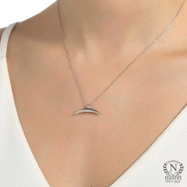 925 Sterling Silver Half Crescent Pendant Necklace - Elegant & Minimalist