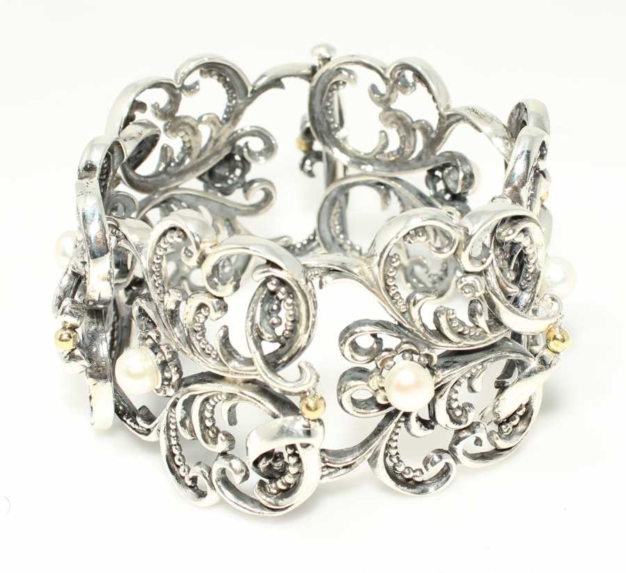 Sterling Silver Pearl Bracelet - Antique Byzantine Constantinople