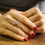 925 Sterling Silver Heart Rose Quartz & Zircon Halo Ring