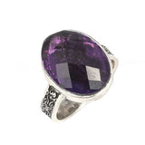 Sterling Silver Oval Amethyst Ring - Elegant Statement Piece