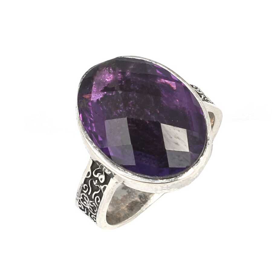 Sterling Silver Oval Amethyst Ring - Elegant Statement Piece