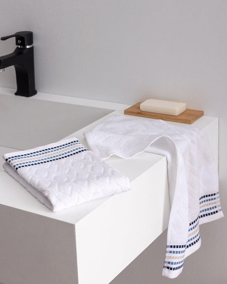 100% Cotton 2-Piece Hand Towel Set - Tournant White & Navy
