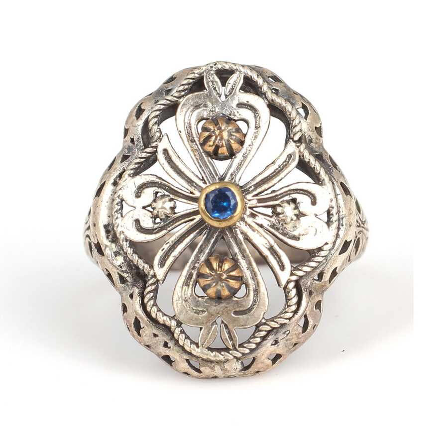 925 Sterling Silver Antique Openwork Cast Ring with Zircon