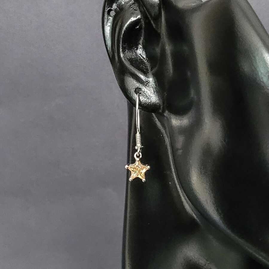 Sterling Silver Star Dangle Earrings with Quartz Gemstones
