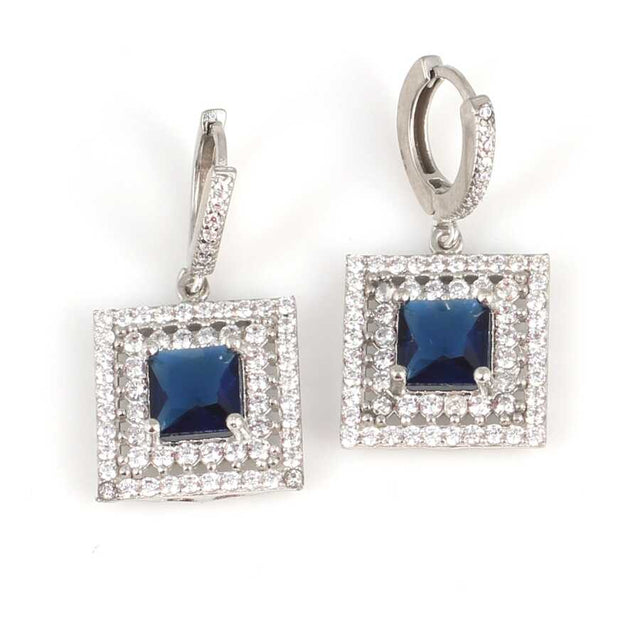 925 Sterling Silver Double Row Entourage Square Zirconia Earrings