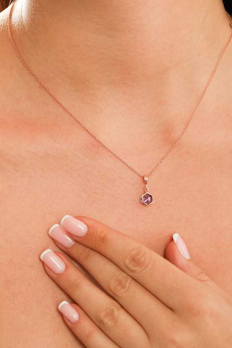 925 Sterling Silver Amethyst Floral Pendant Necklace - Delicate Design