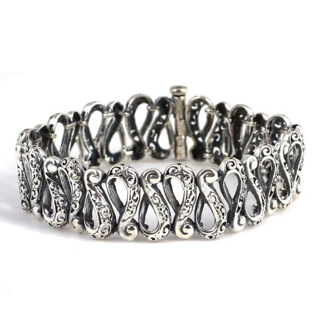 Exquisite Sterling Silver Swan Filigree Bracelet