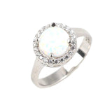 925 Sterling Silver Round Opal & Zircon Cluster Ring - Timeless Elegance