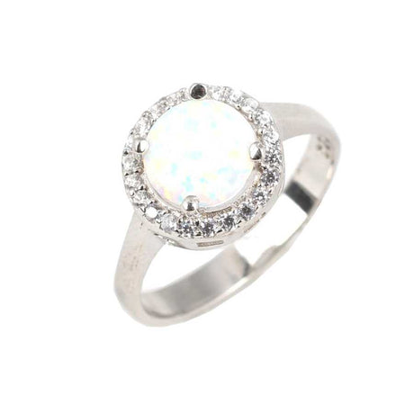 925 Sterling Silver Round Opal & Zircon Cluster Ring - Timeless Elegance