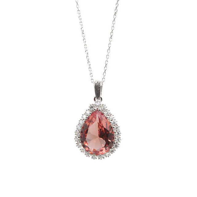 Exquisite 925 Sterling Silver Zultanite Drop Halo Necklace