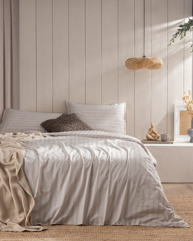 Cotton Blend Sateen Double Duvet Cover Set - Striped