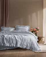 100% Cotton King Size Duvet Cover Set - Ruffled Plain Washed Design
