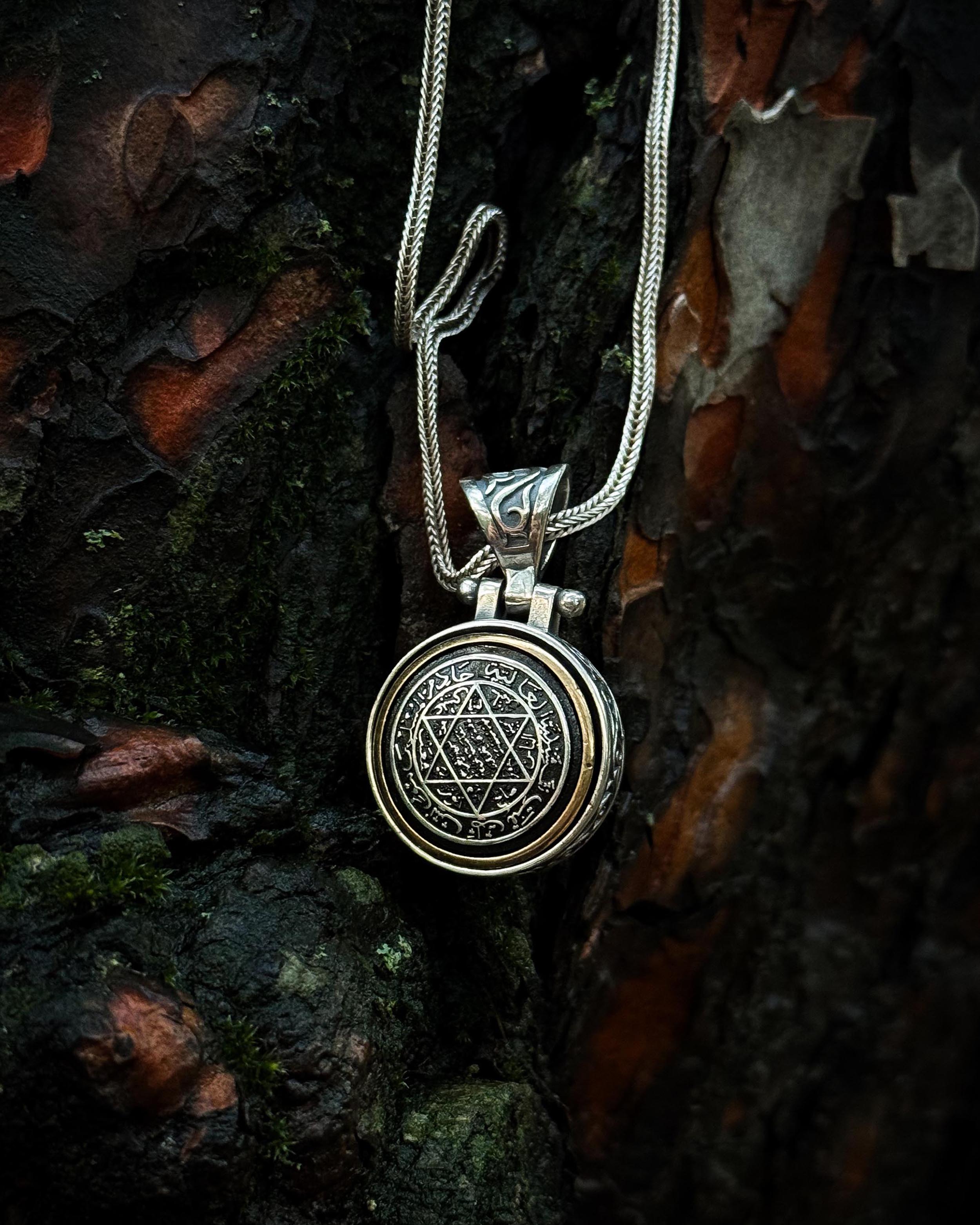 Collier pendentif en argent sterling avec sceau de Salomon rotatif - Sagesse & Protection