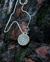 Sterling Silver Crescent & Star Necklace with Rotating Red Stone