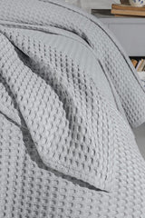 100% Cotton Waffle Knit Blanket - 170x240 cm Grey Throw