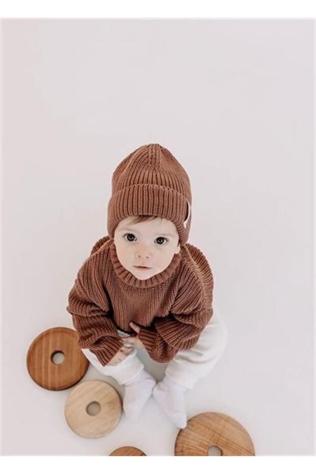 Zachte katoenen baby gebreide trui - Terracotta