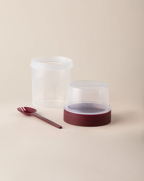 Portable Snack Container with Spoon, 550ml Food Storage Box, Plum Color